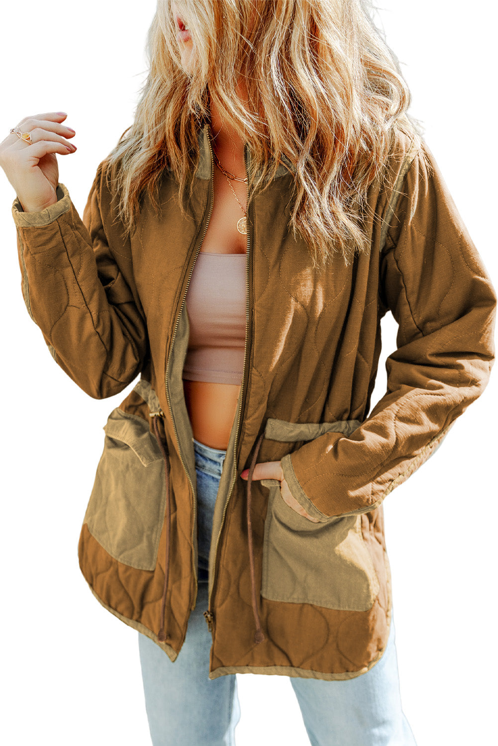 Thick Stitching Quilted Drawstring Jacket(Available in Plus Size)