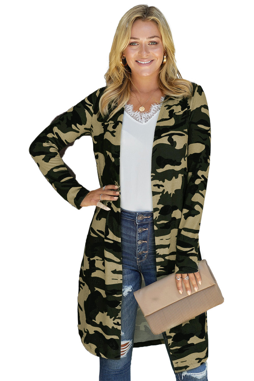 Camo Print Long Cardigan