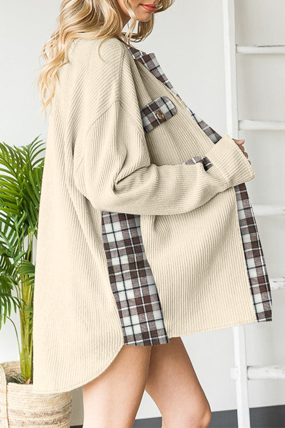 Plaid Thermal Patchwork Cardigan (Plus & Regular Size)