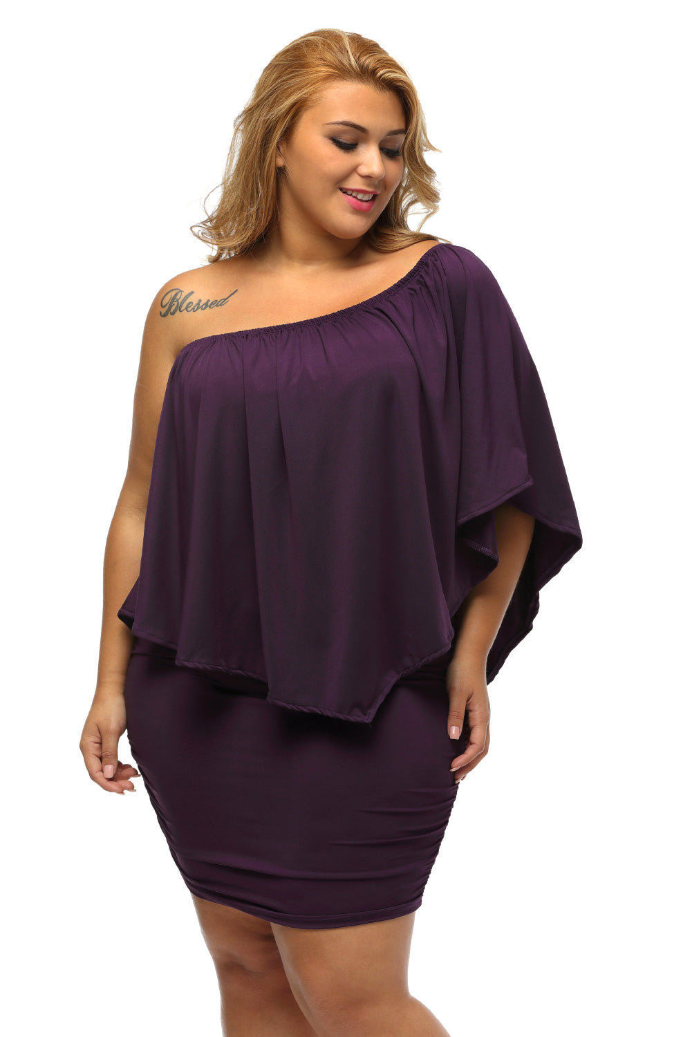 Plus Size Layered Pink Poncho Mini Dress