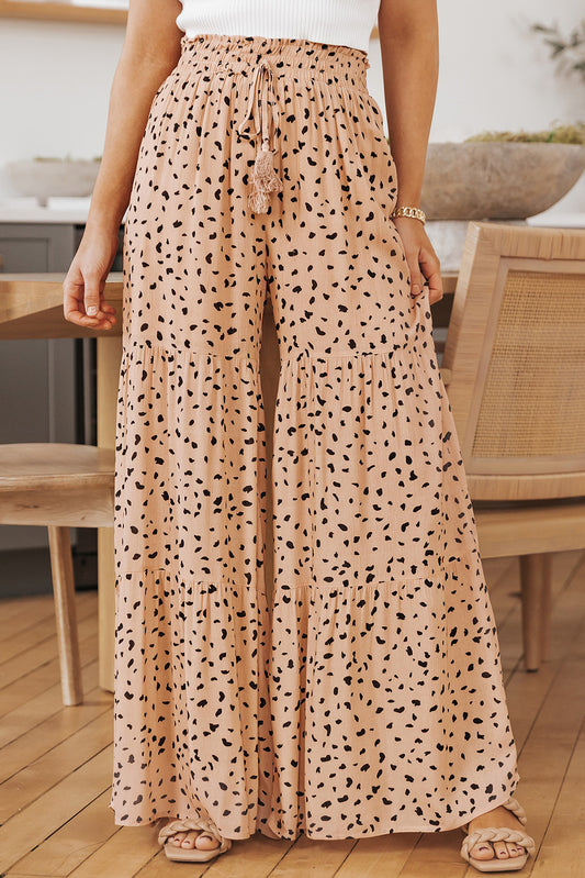 Brown Ruffle Wide Leg Palazzo Pants