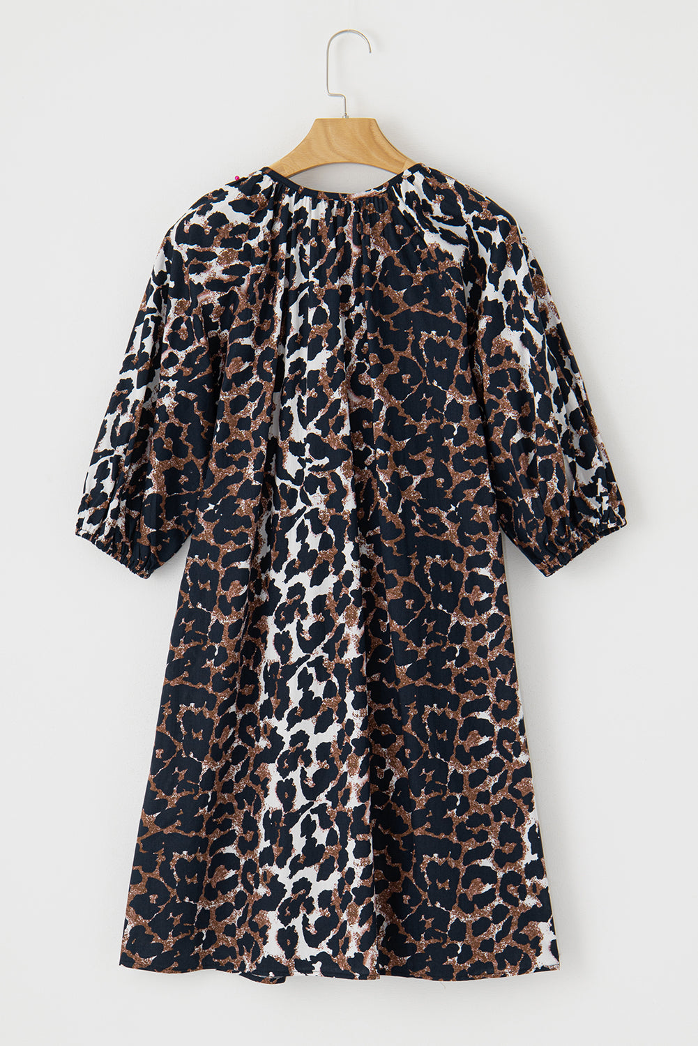 Black Leopard Puff Sleeve Button Front Shirt Dress