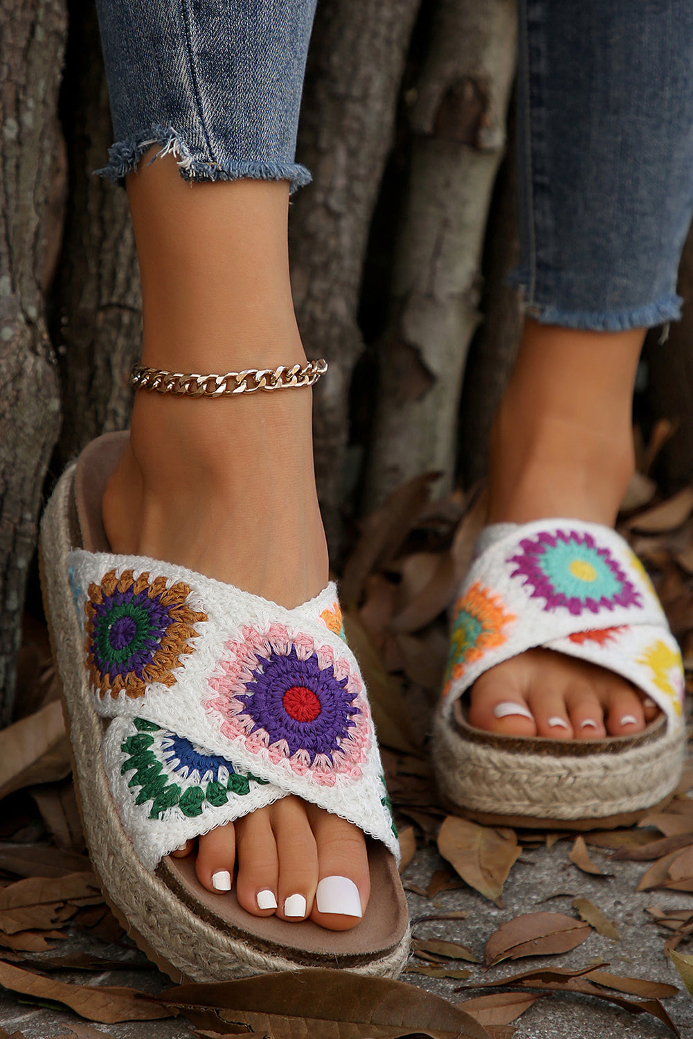 Color black Boho Crochet Crossover Slippers