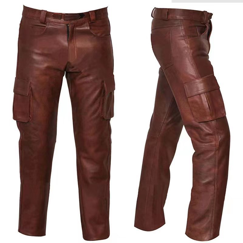 Solid Color Men's PU Leather Casual Pants