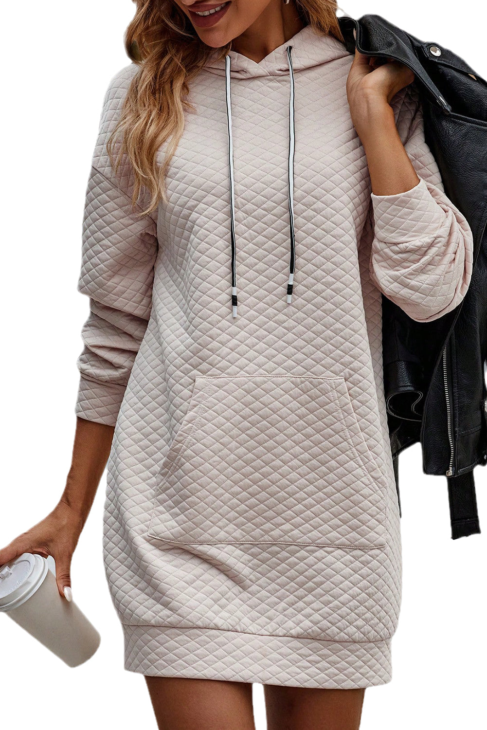 Kangaroo Pocket Quilted Hooded Casual Dress