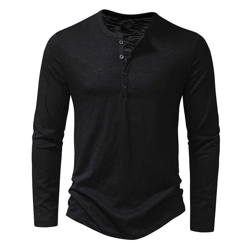 Mens Long Sleeve Henry Collar Shirt