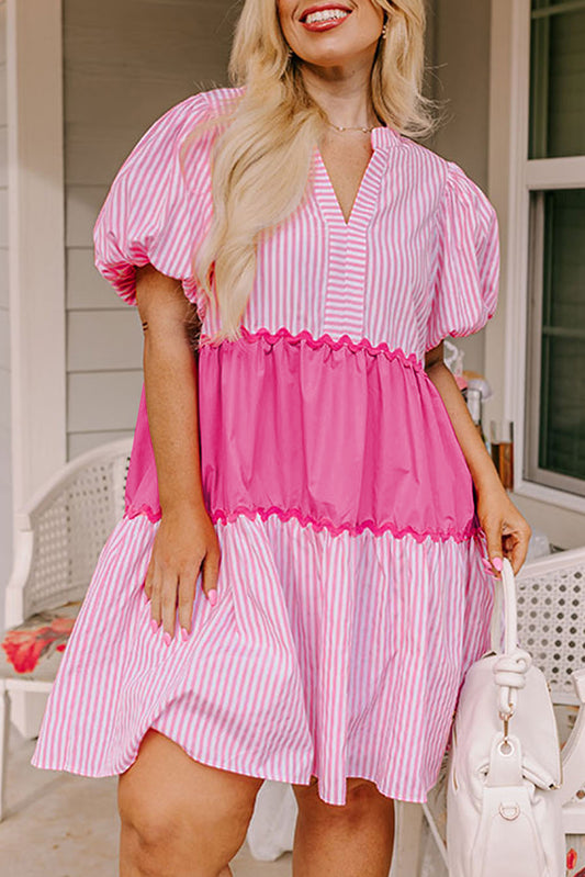 Pink Short Sleeve Flowy Plus Dress