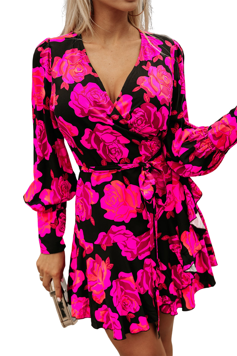 Rose Floral Ruffle Tiered Mini Dress