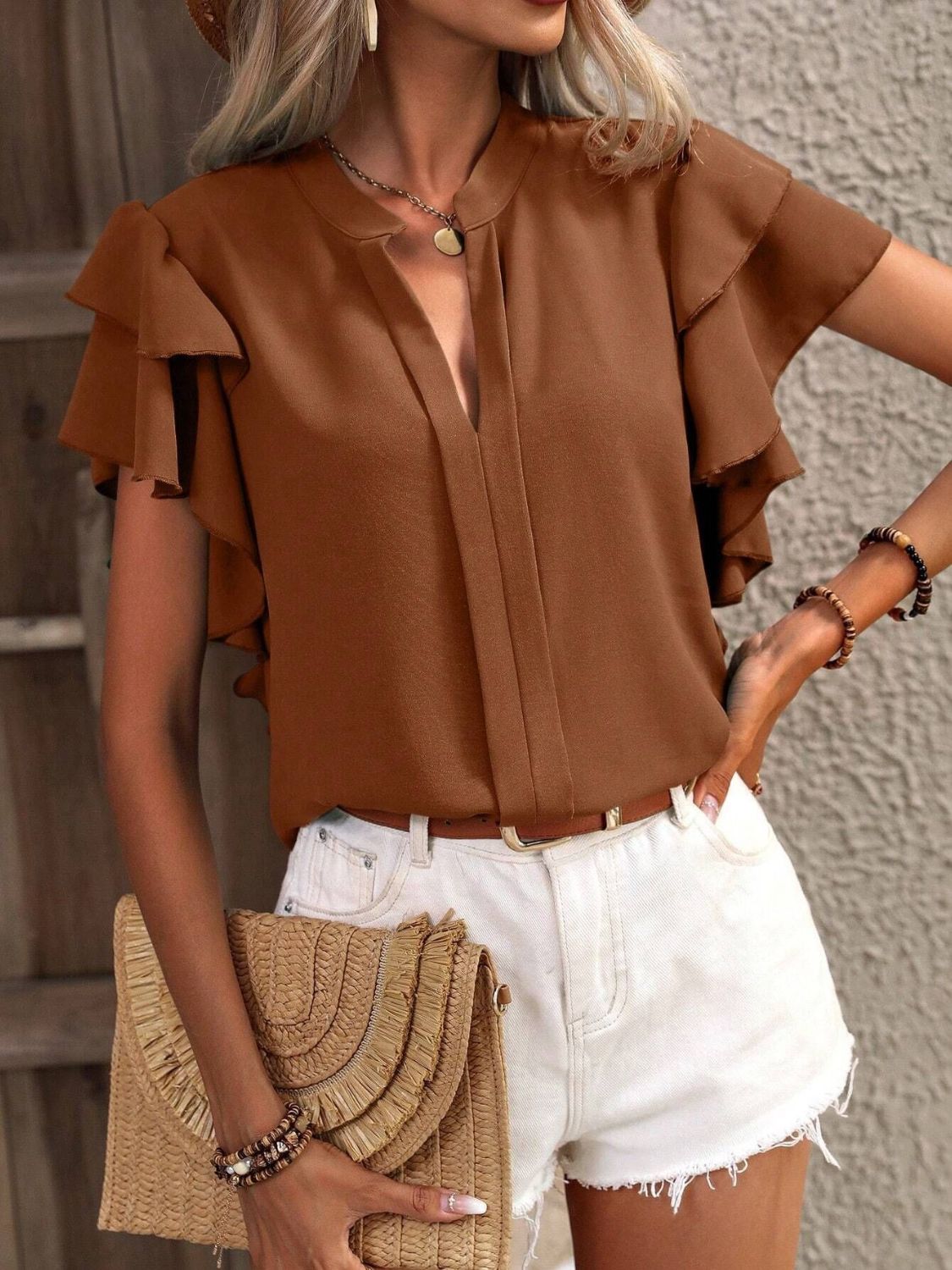 Ruffled Short Sleeve Blouse