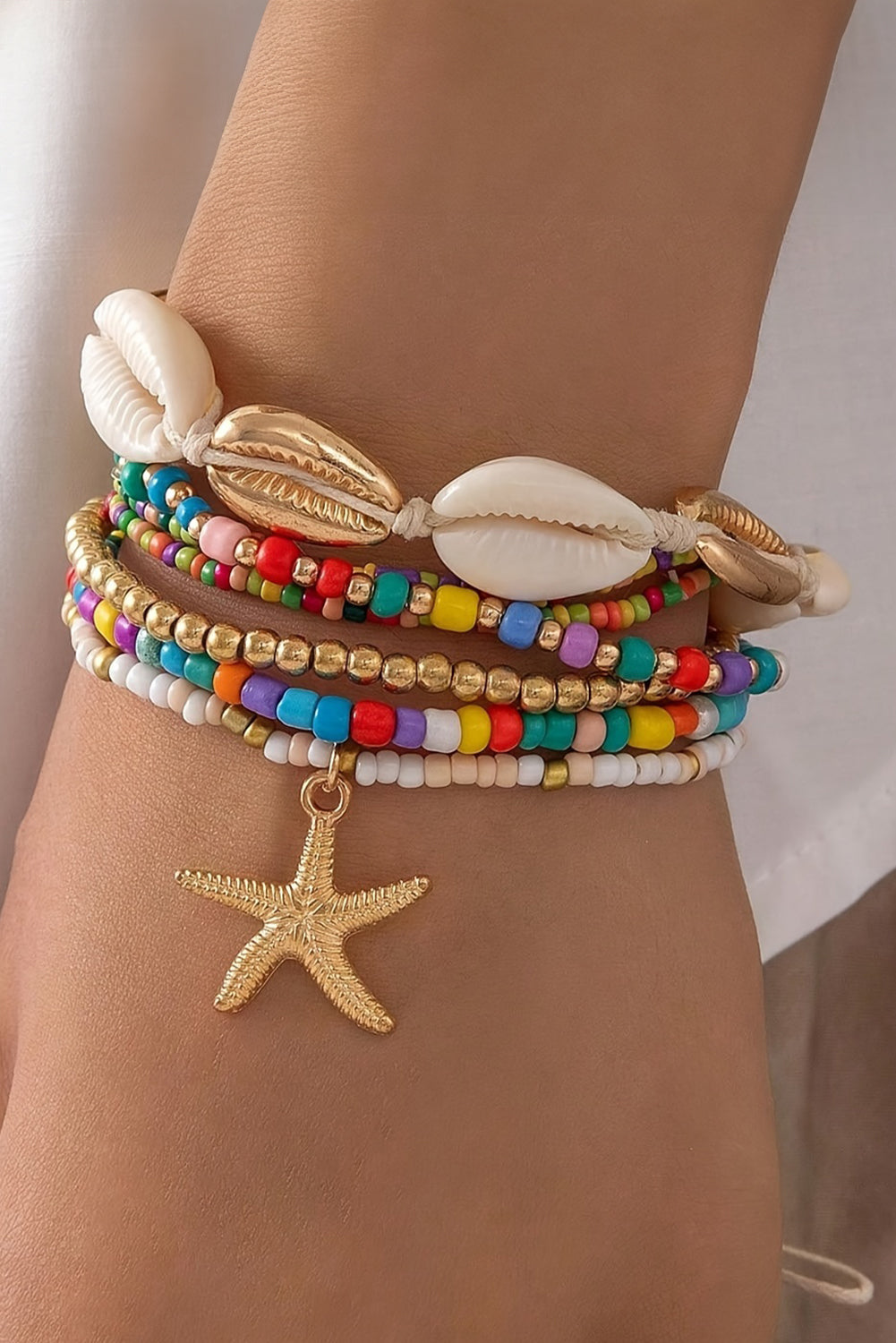 Colorful 7pcs Starfish Seashell Beaded Bracelet Set