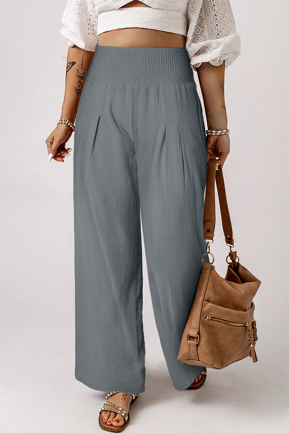 Khaki High Waist Wide Leg Pants