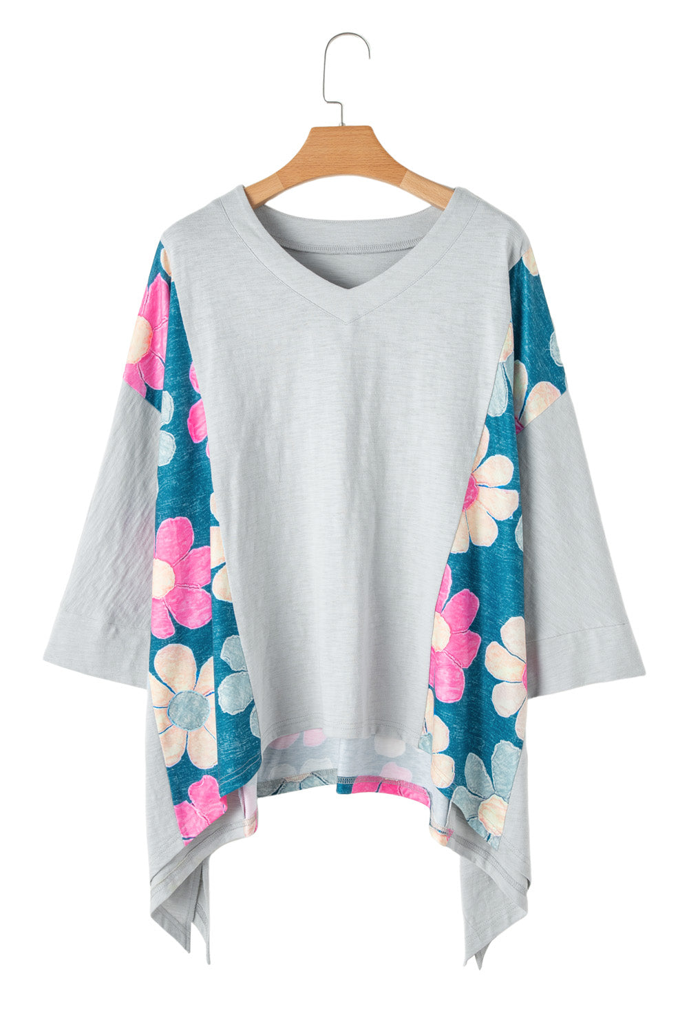 Pink Flower Patchwork Plus Size Sweater