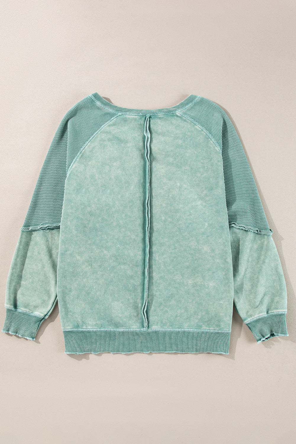 Waffle Patchwork Raglan Sleeve Exposed Seam Sweatshirt