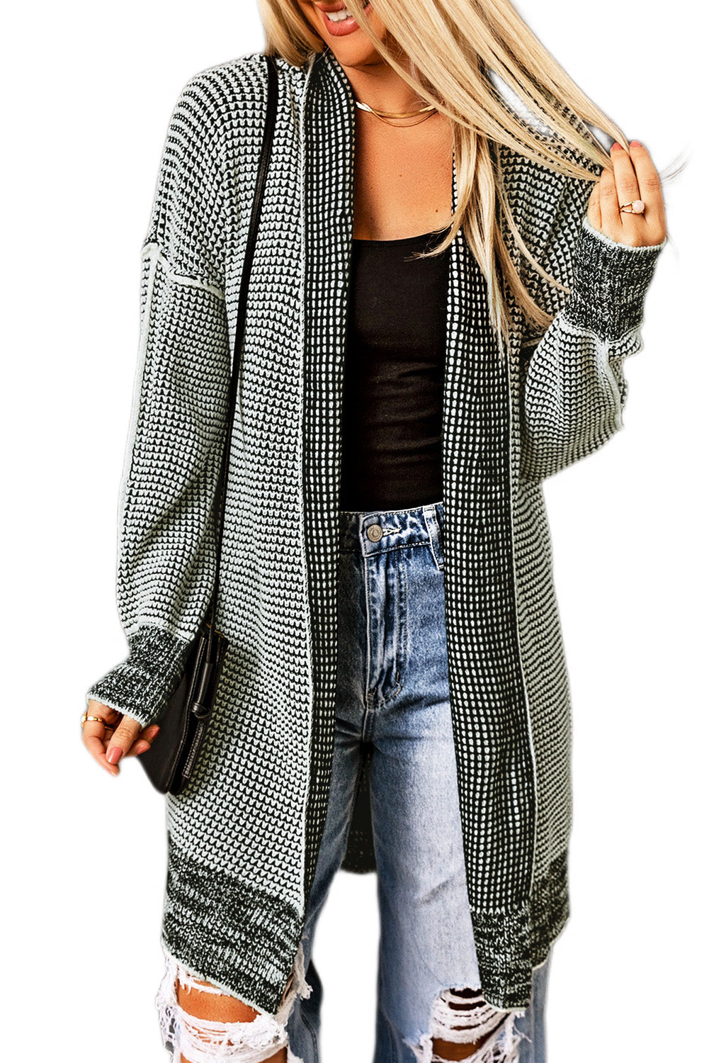 Small Print Knitted Open Front Cardigan